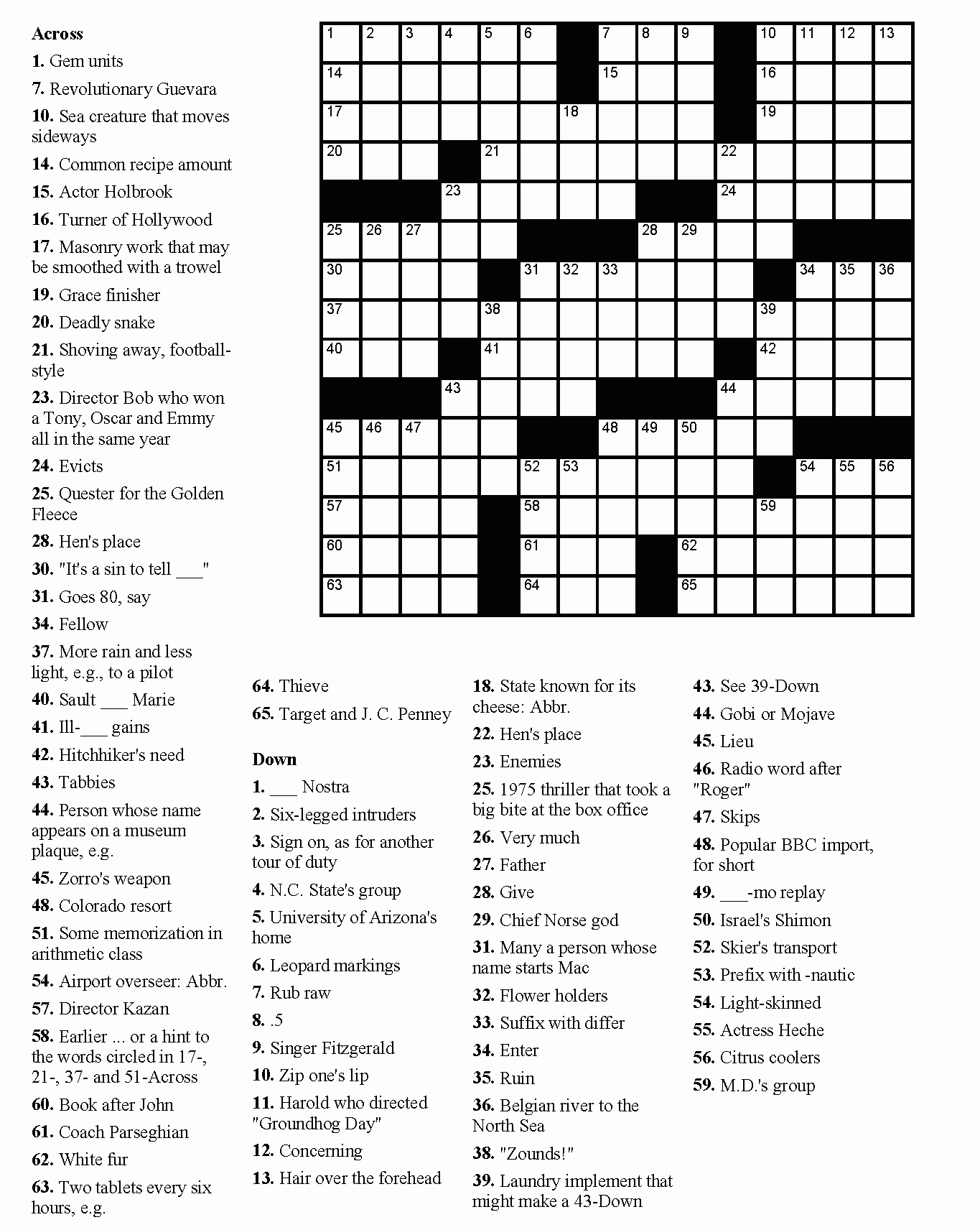 free printable crosswords easy