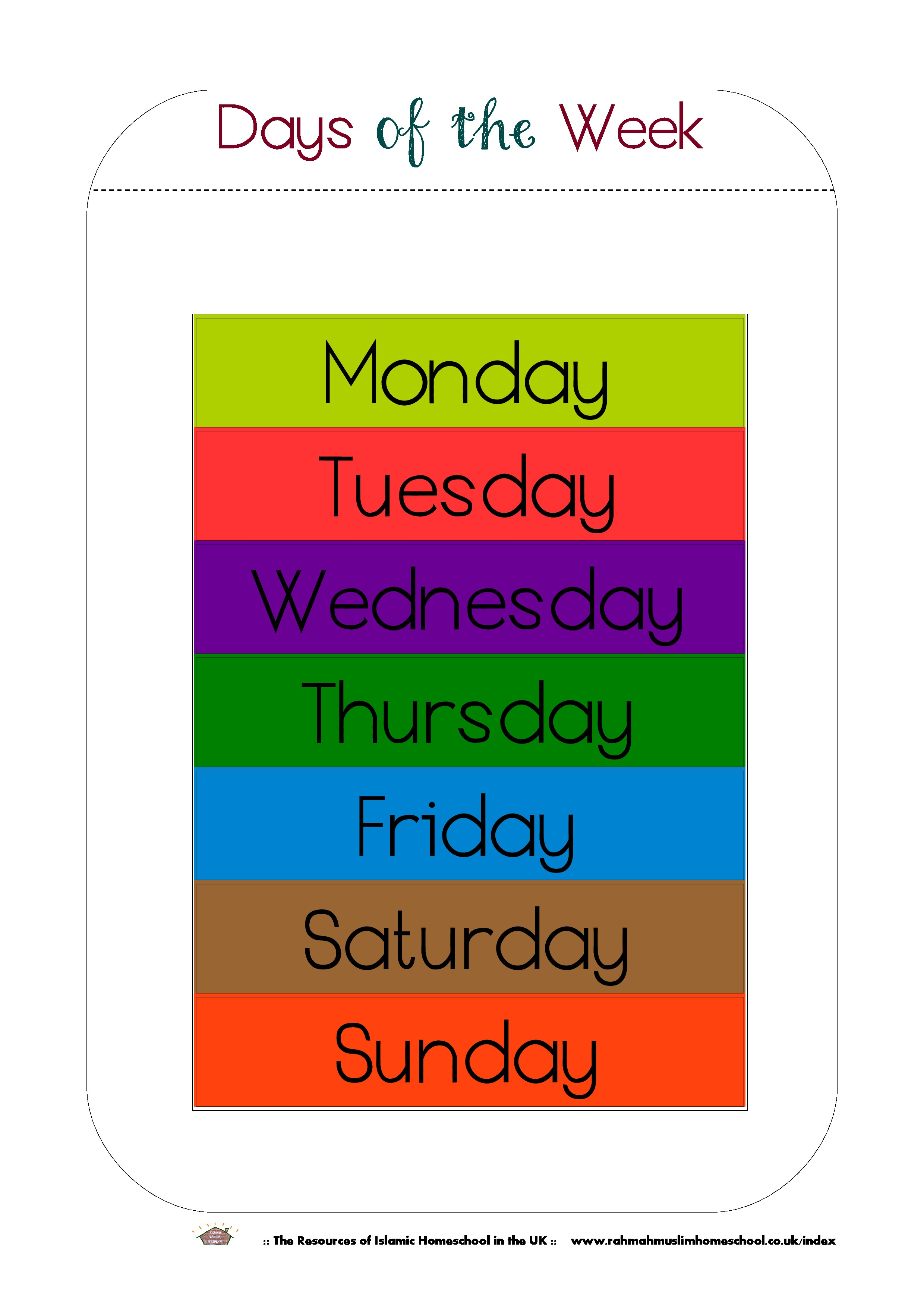 Days Of The Week Flashcards Printable Printable Word Searches