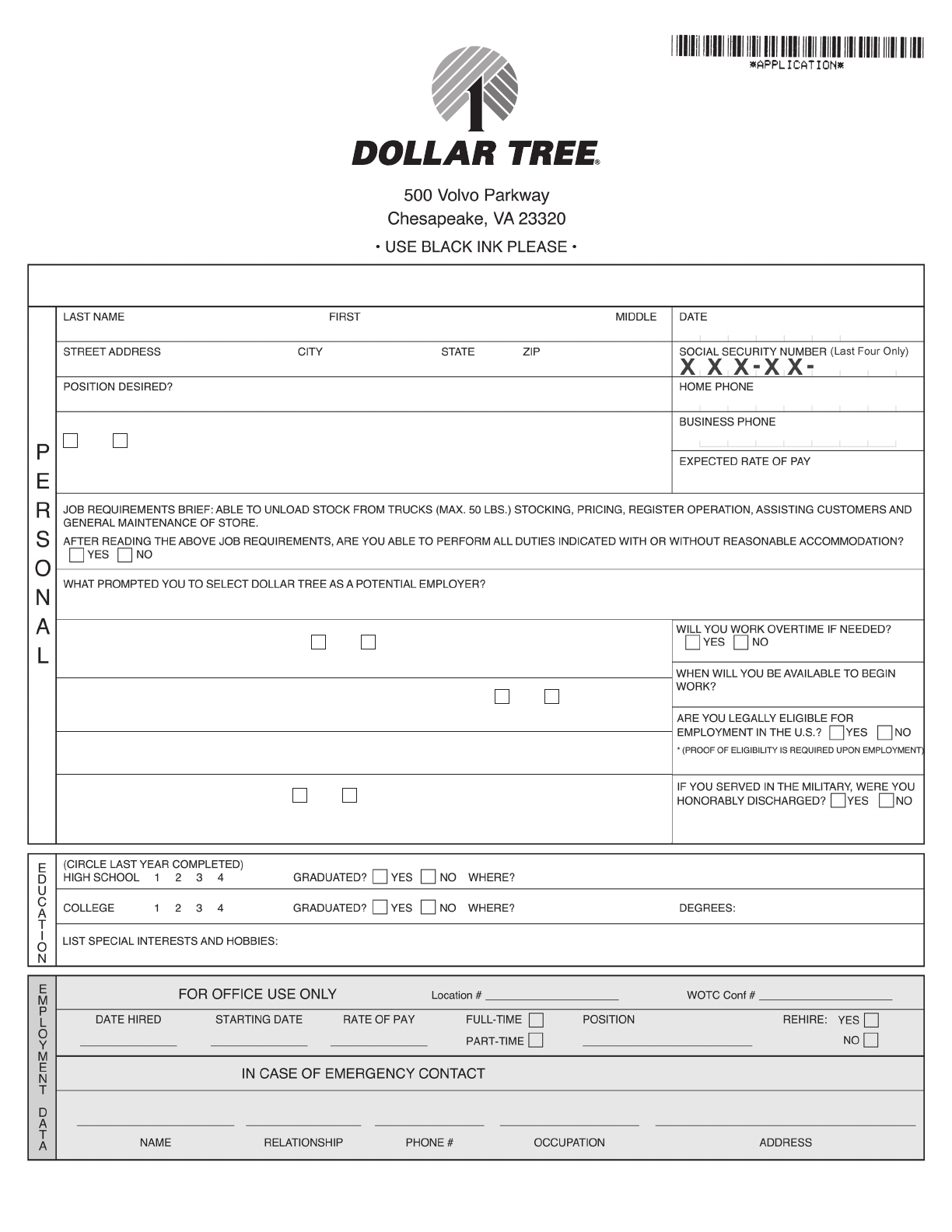 Free Printable Dollar Tree Job Application Form - Free Printable Dollar Tree Application Form