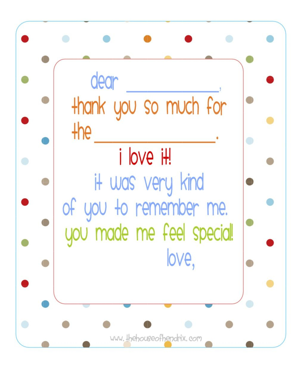 Free} Printable Fill In The Blank Thank You Note (Polka Dots) | Misc - Free Printable Thank You Cards For Soldiers