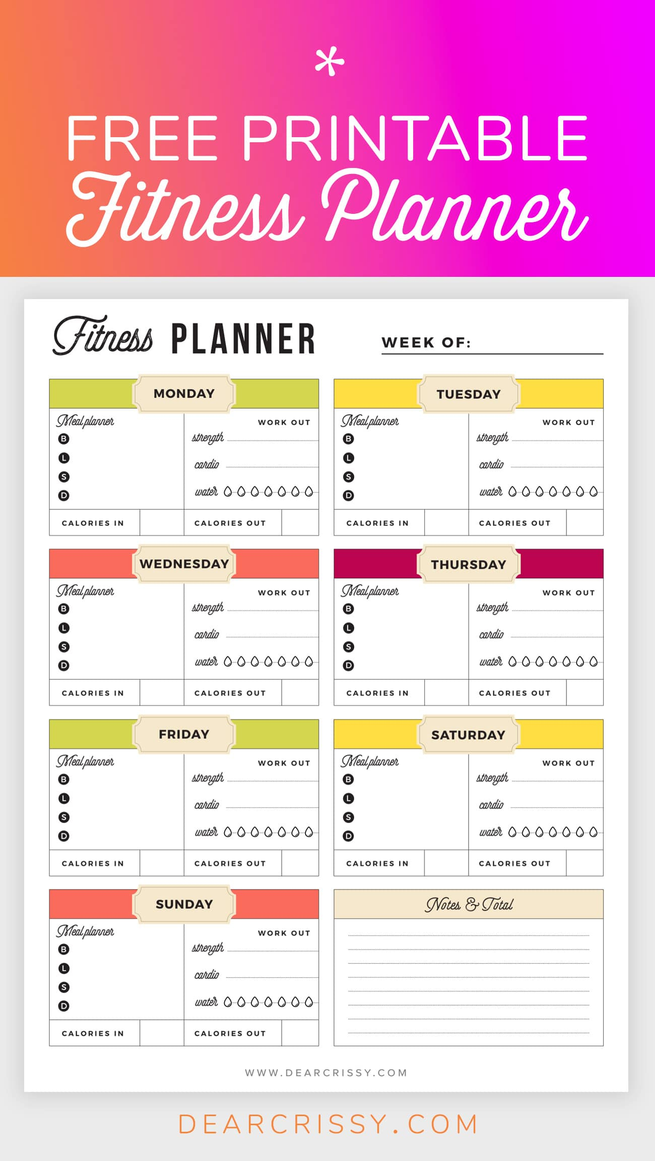 Free Printable Fitness Planner - Meal And Fitness Tracker, Start Today! - Free Printable Fitness Log