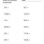Free Printable Fractions And Decimals Worksheet For Seventh Grade   7Th Grade Worksheets Free Printable