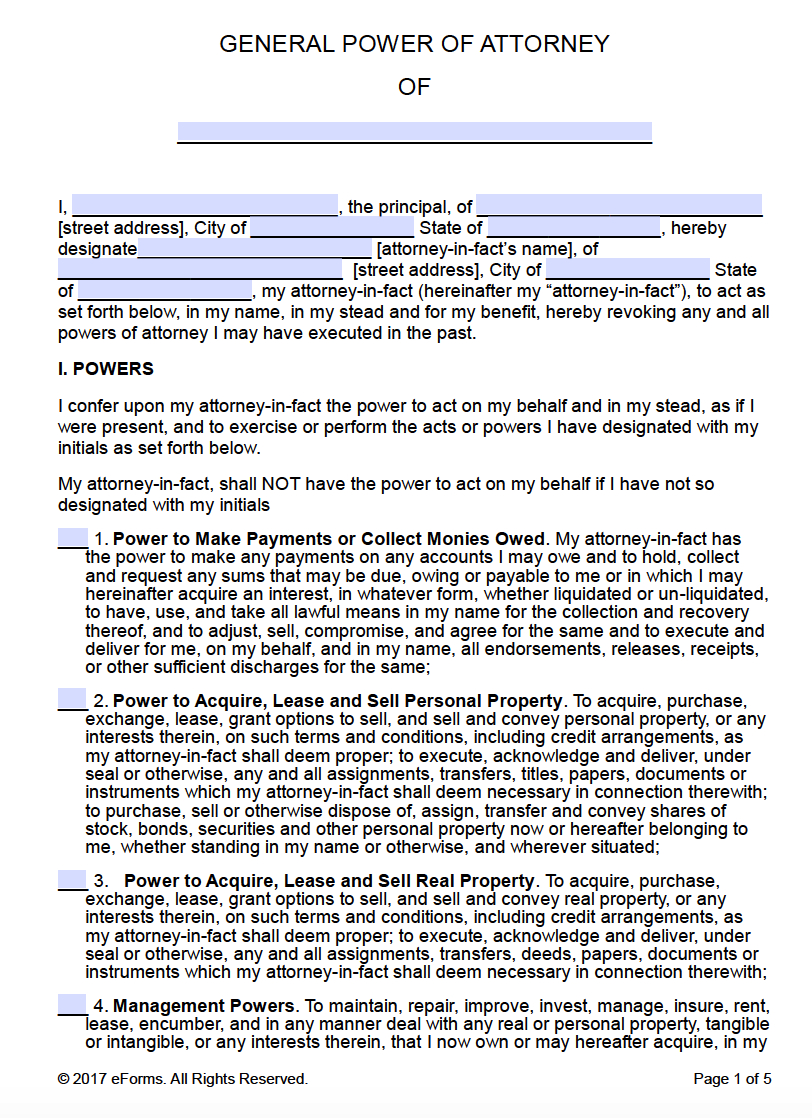 Free Printable General Power Of Attorney Forms - Free Printable Power Of Attorney Form Florida