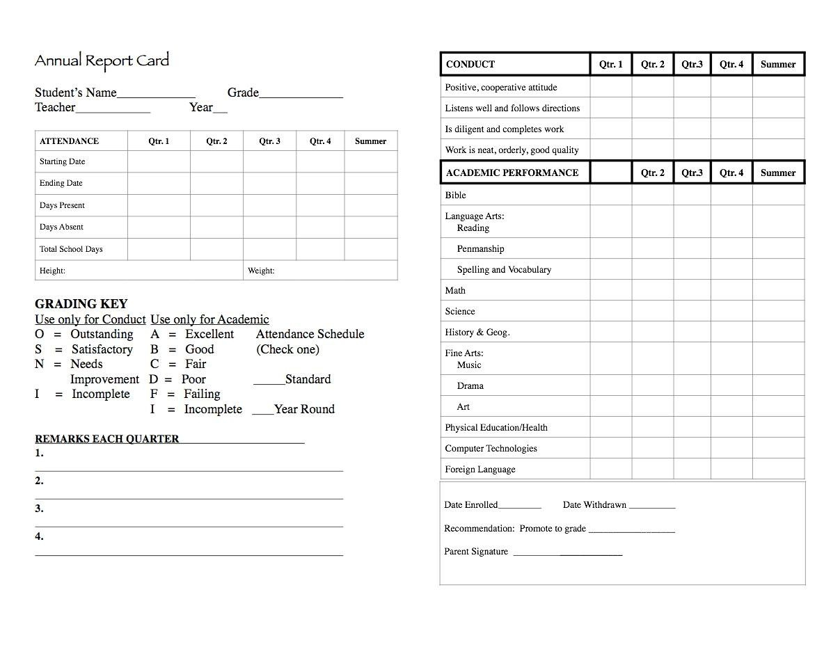Free Printable Homeschool Report Cards Examples 2502 - Free Printable Report Cards