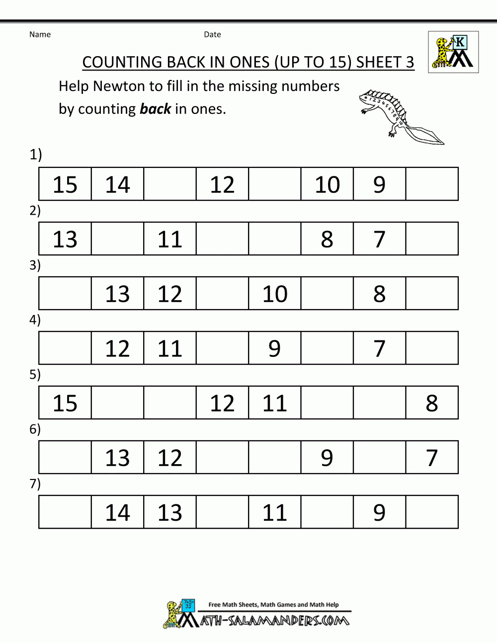 Free Printable Kindergarten Math Worksheets Counting Back In 1S To - Free Printable Time Worksheets For Kindergarten
