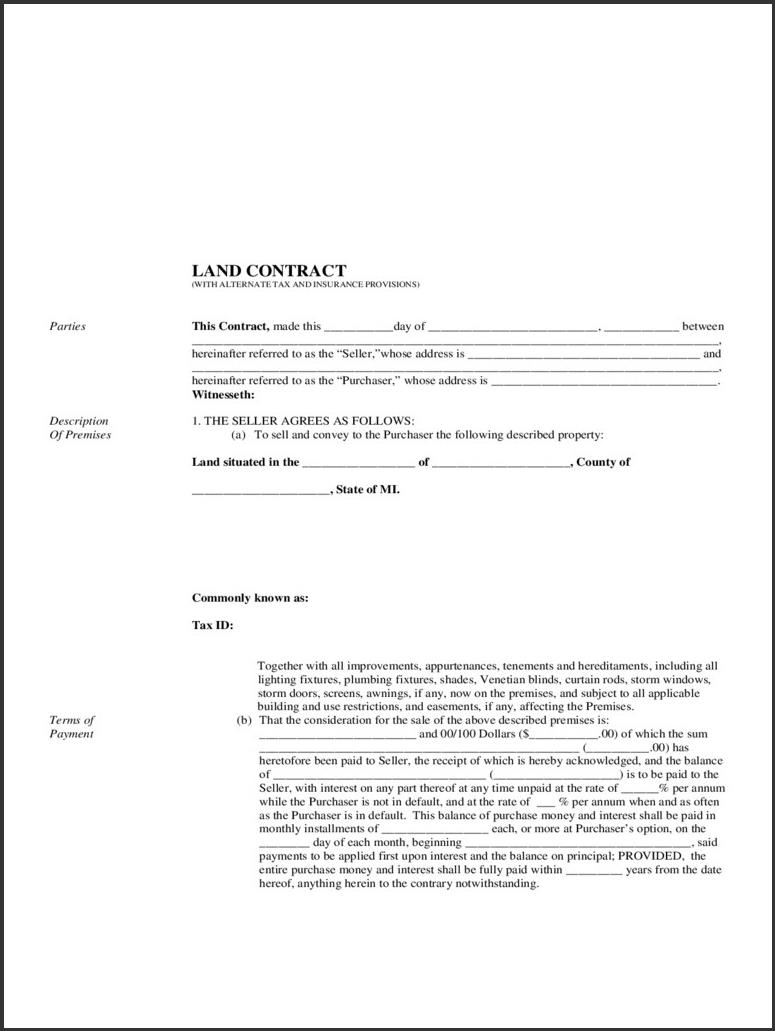Free Printable Land Contract Forms #789 - Ocweb - Free Printable Land Contract Forms