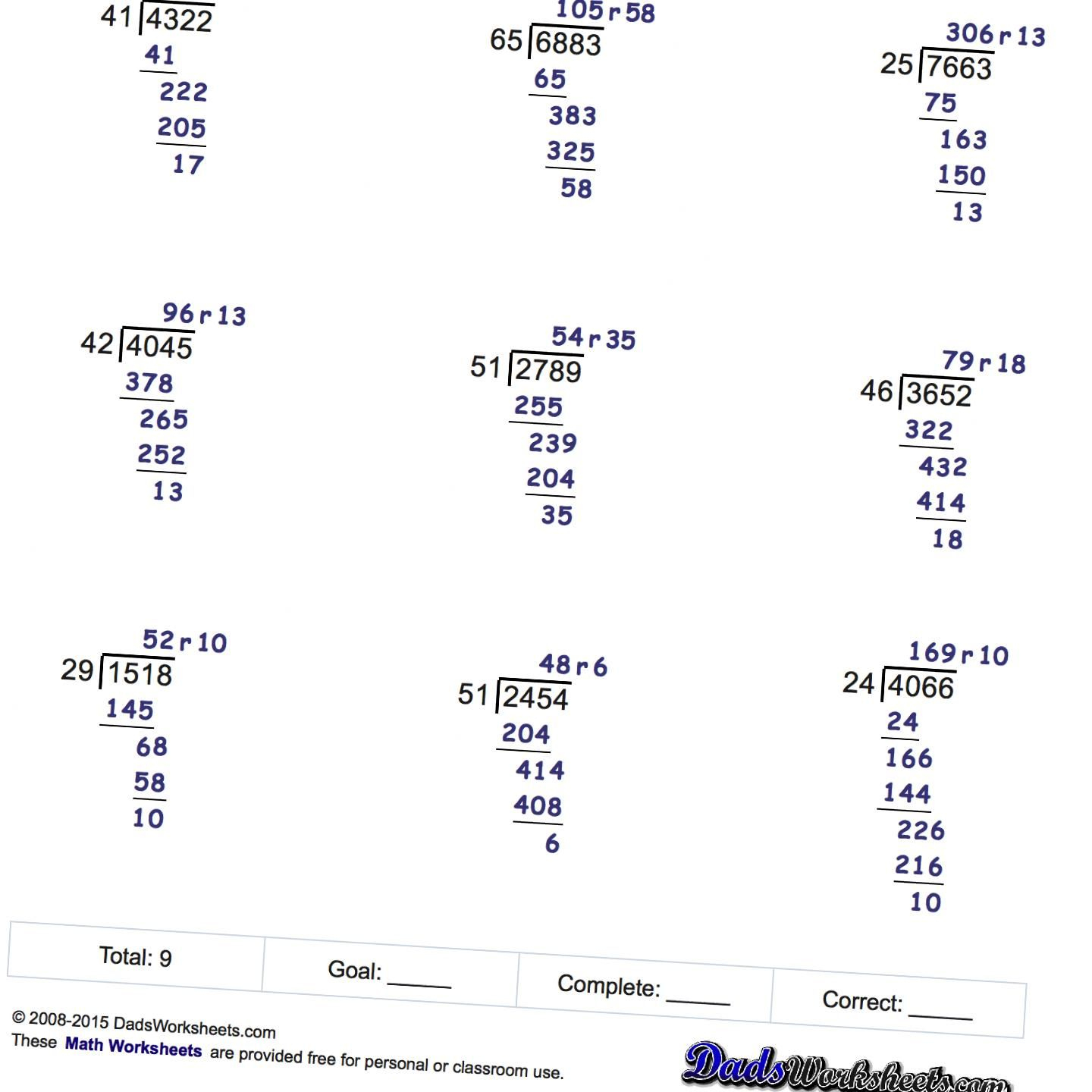 Free Printable Long Division Worksheets With Multiple-Digit Divisors - Free Printable Division Worksheets