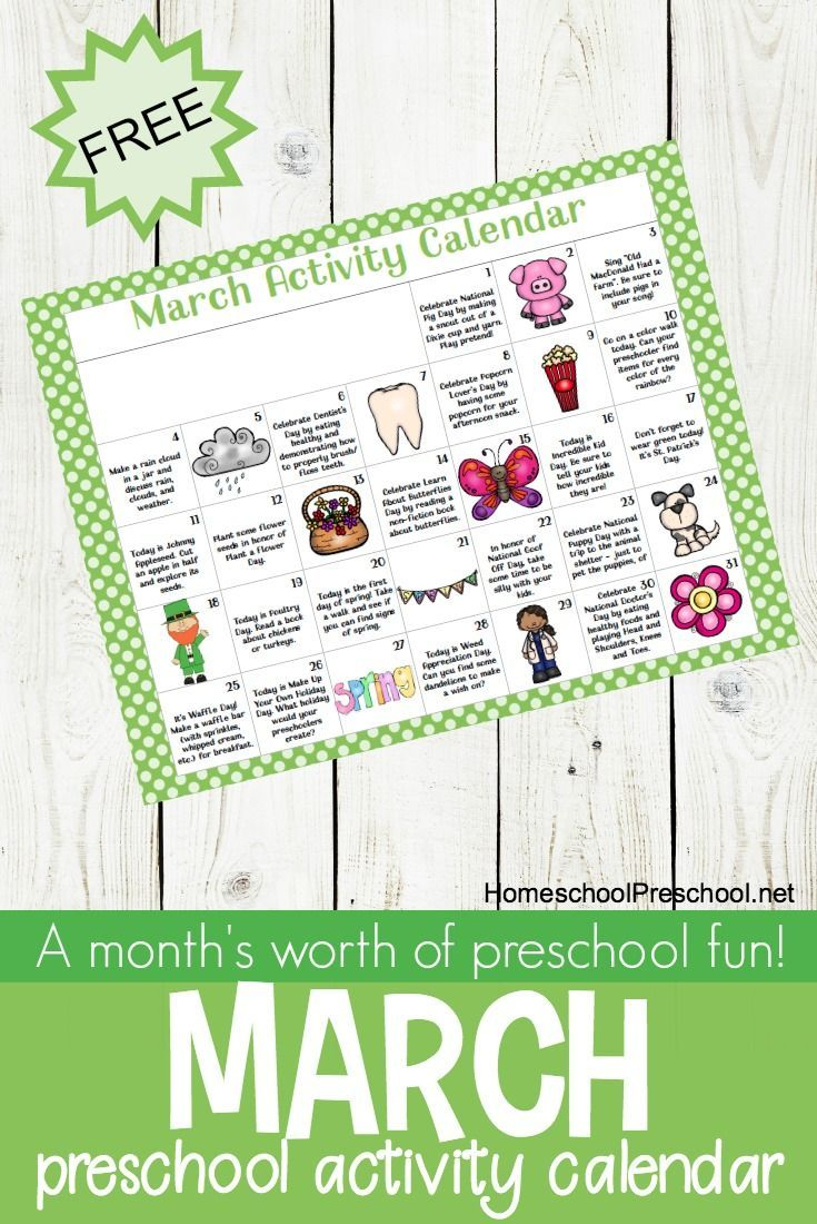 Free Printable March Activity Calendar For Preschoolers | Spring - Free Printable March Activities