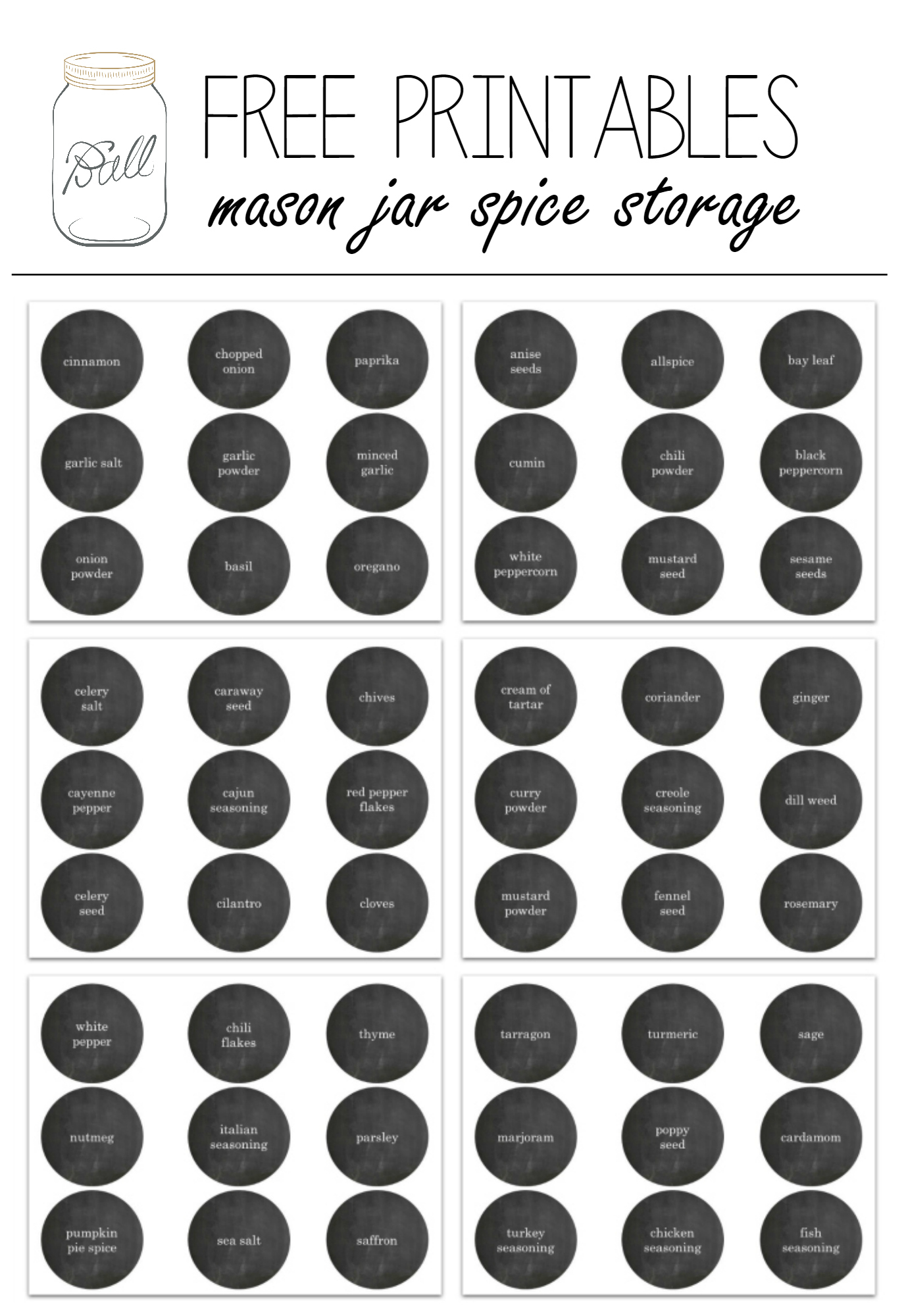 Free Printable Mason Jar Spice Jar Labels - Mason Jar Crafts Love - Free Printable Mason Jar Labels