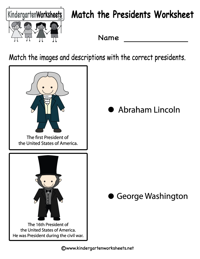 Free Printable Match The Presidents Worksheet For Kindergarten - Free Printable President Worksheets