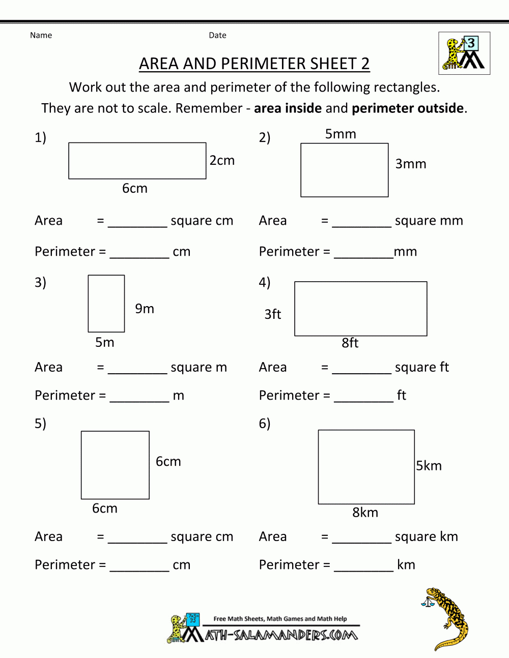 Free Printable Math Worksheets Area Perimeter 2 | Math | Pinterest - Free Printable Math Worksheets