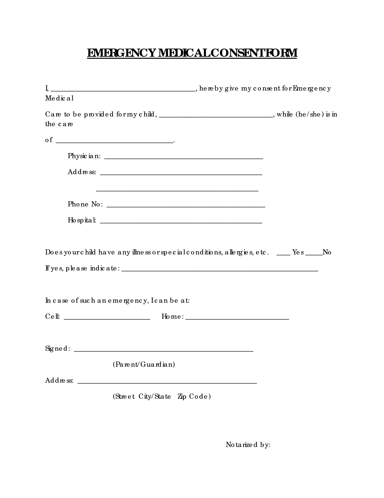 Free Printable Medical Consent Form | Emergency Medical Consent Form - Free Printable Medical Consent Form