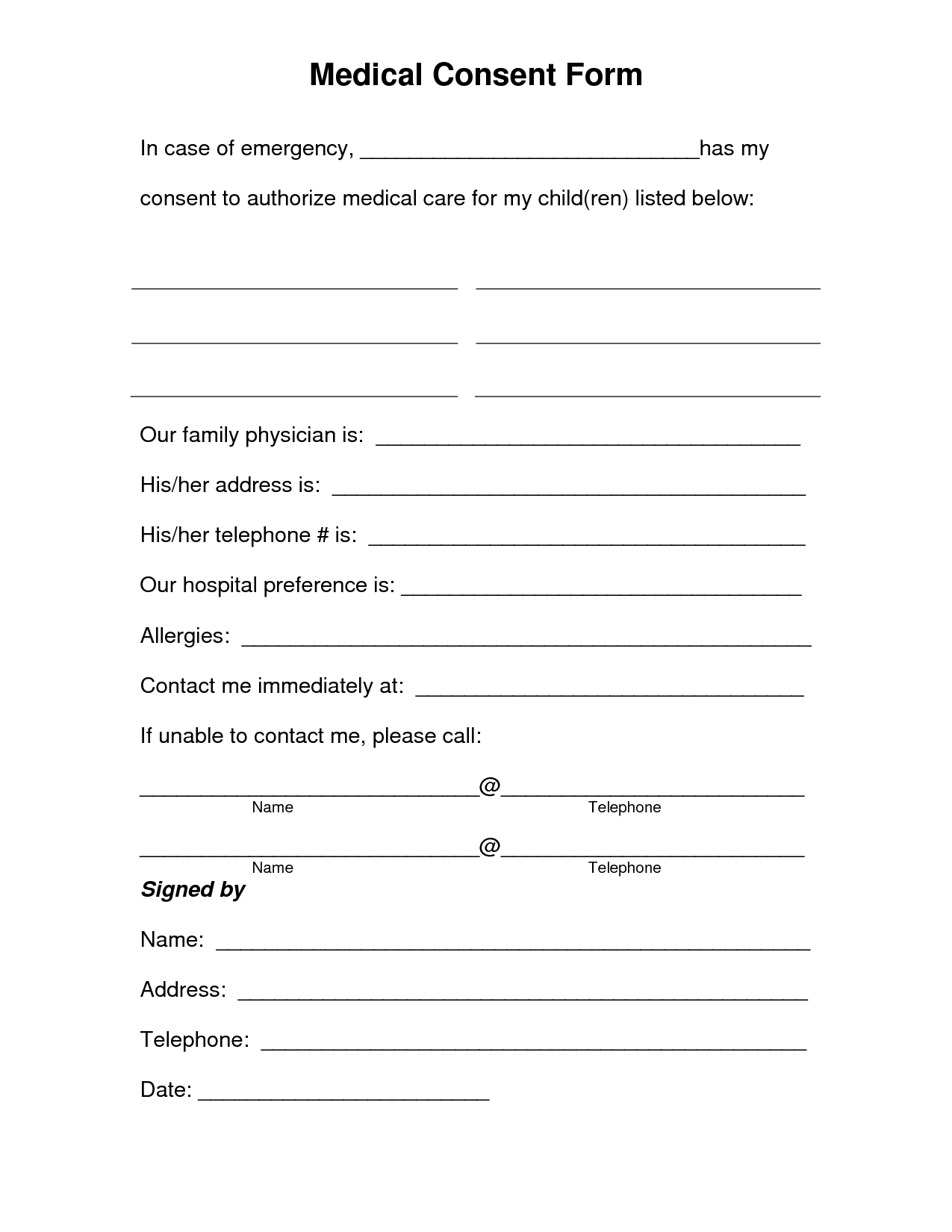 Free Printable Medical Consent Form | Free Medical Consent Form - Free Printable Parent Information Sheet