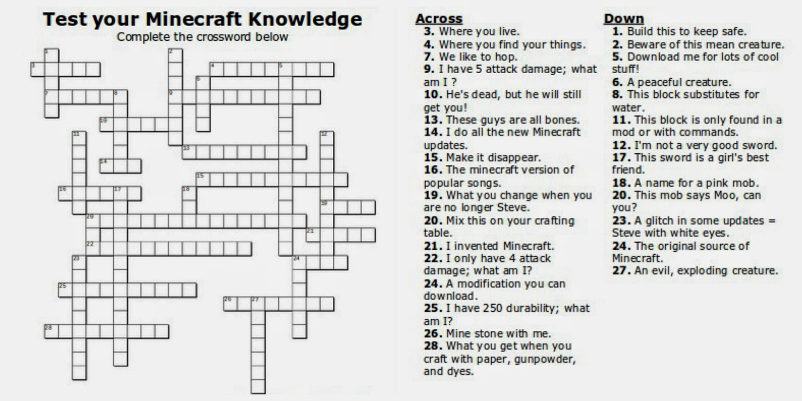 Free Printable Minecraft Crossword Search: Test Your Minecraft - Create A Crossword Puzzle Free Printable