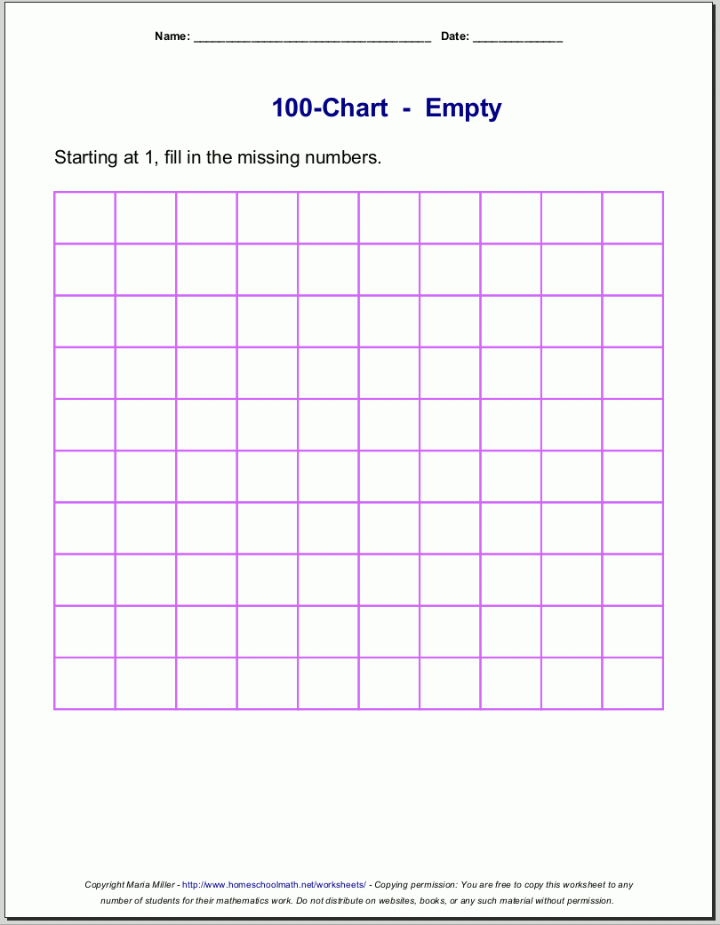 Free Printable Number Charts And 100-Charts For Counting, Skip - Free Printable Charts