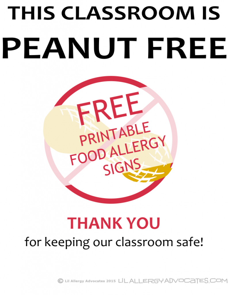 Free Printable Nut Free School Signs - Lil Allergy Advocates With - Printable Peanut Free Classroom Signs