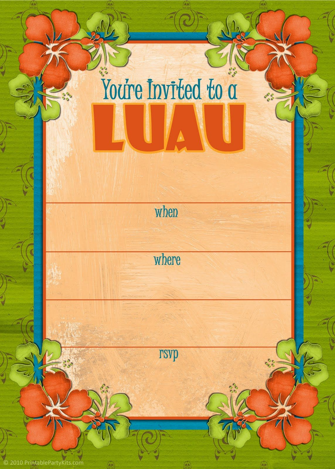 Free Printable Party Invitations: Free Hawaiian Luau Invites - Hawaiian Party Invitations Free Printable