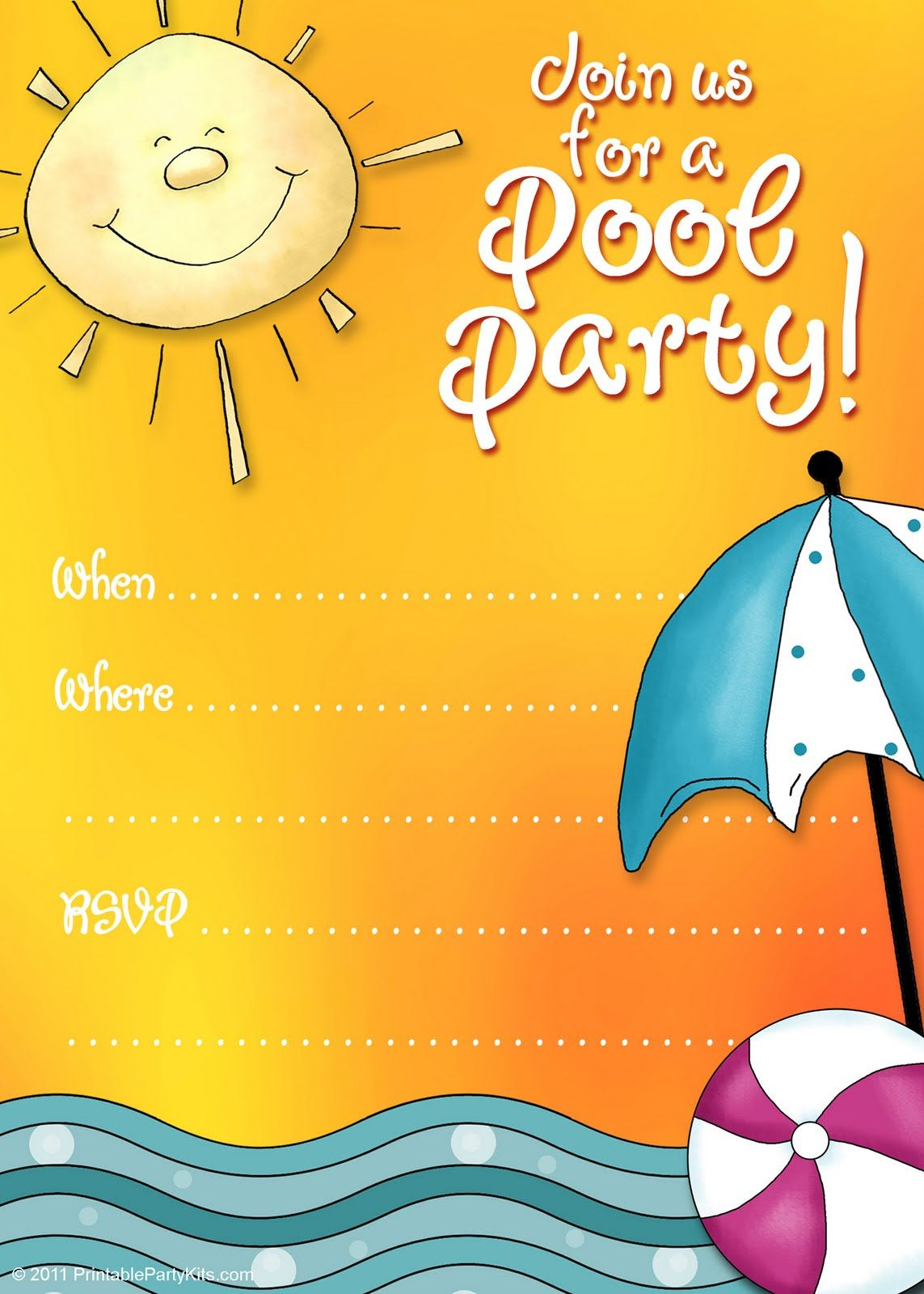Free Printable Party Invitations: Summer Pool Party Invites - Free Printable Water Park Birthday Invitations