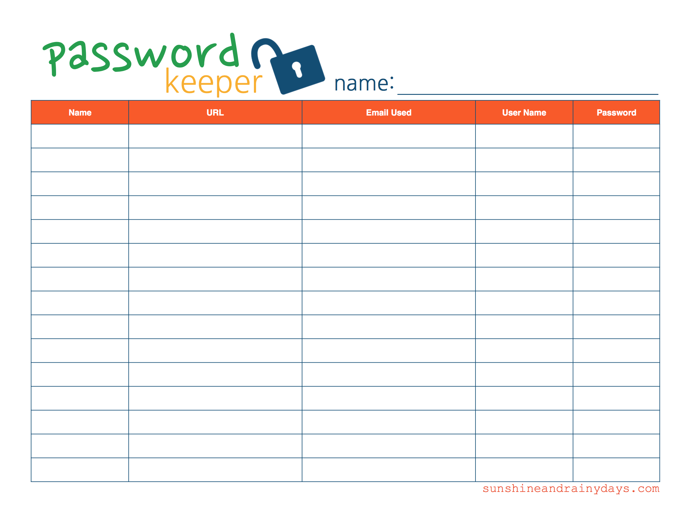 Free Printable Password Keeper - Sunshine And Rainy Days - Free Printable Password Organizer