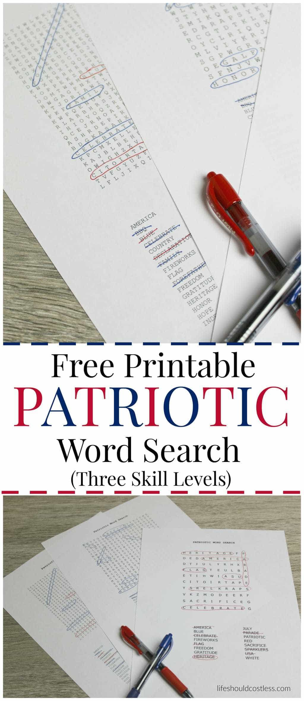 Free Printable Patriotic Word Search (With Three Different Skill - Free Printable Patriotic Writing Paper