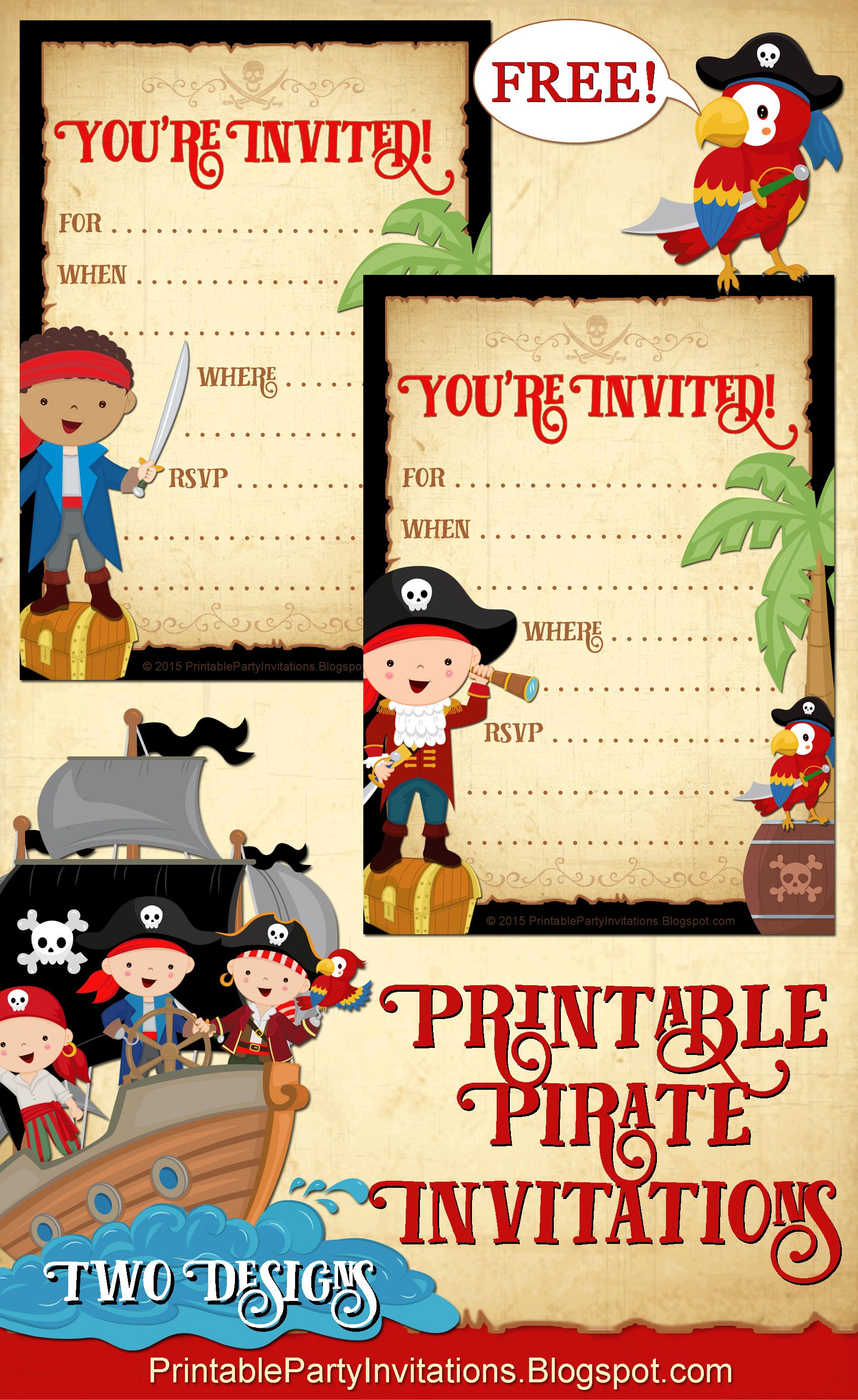 Free Printable Pirate Party Invitations -- 2 Designs | Party - Blue&amp;#039;s Clues Invitations Free Printable