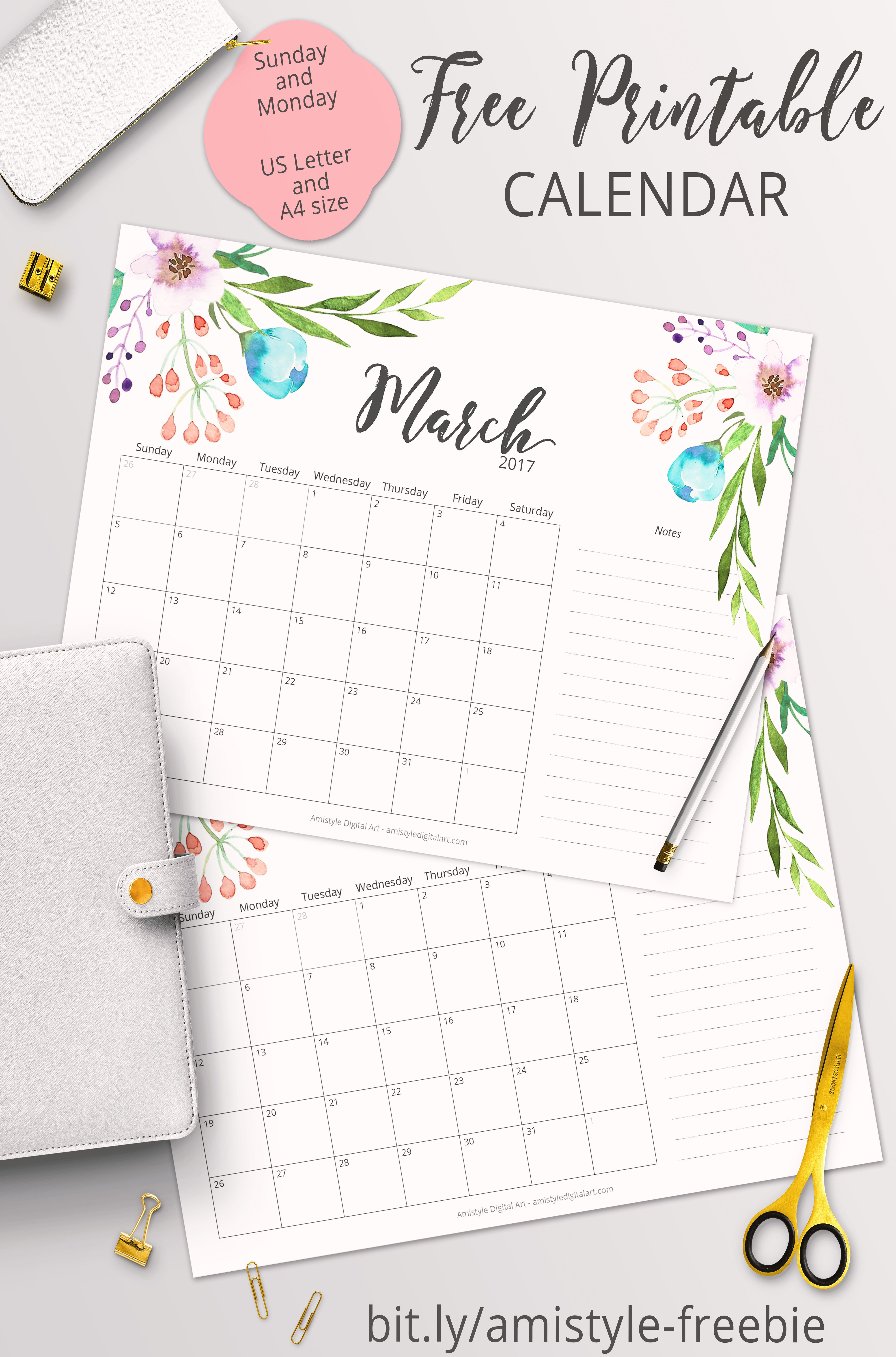 Free Printable Planner - 2017 March Calendar With Beautiful - Free Cute Printable Planner 2017