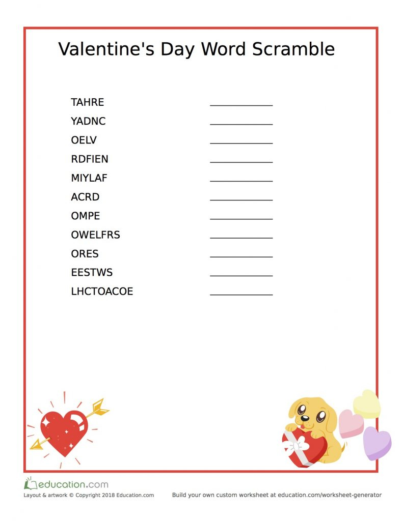 Free Printable Puppy&amp;#039;s Valentine Word Scramble | Mommy Connections - Free Word Scramble Maker Printable