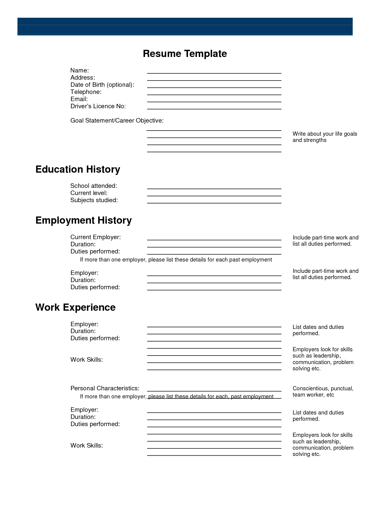 Free Printable Sample Resume Templates Httpwwwresumecareer Free - Free Printable Fill In The Blank Resume Templates