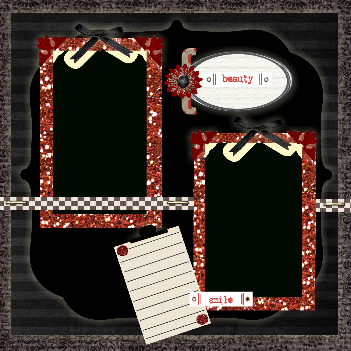 Free Printable Scrapbook Layouts | Black, Red And White Beauty - Free Printable Scrapbook Templates