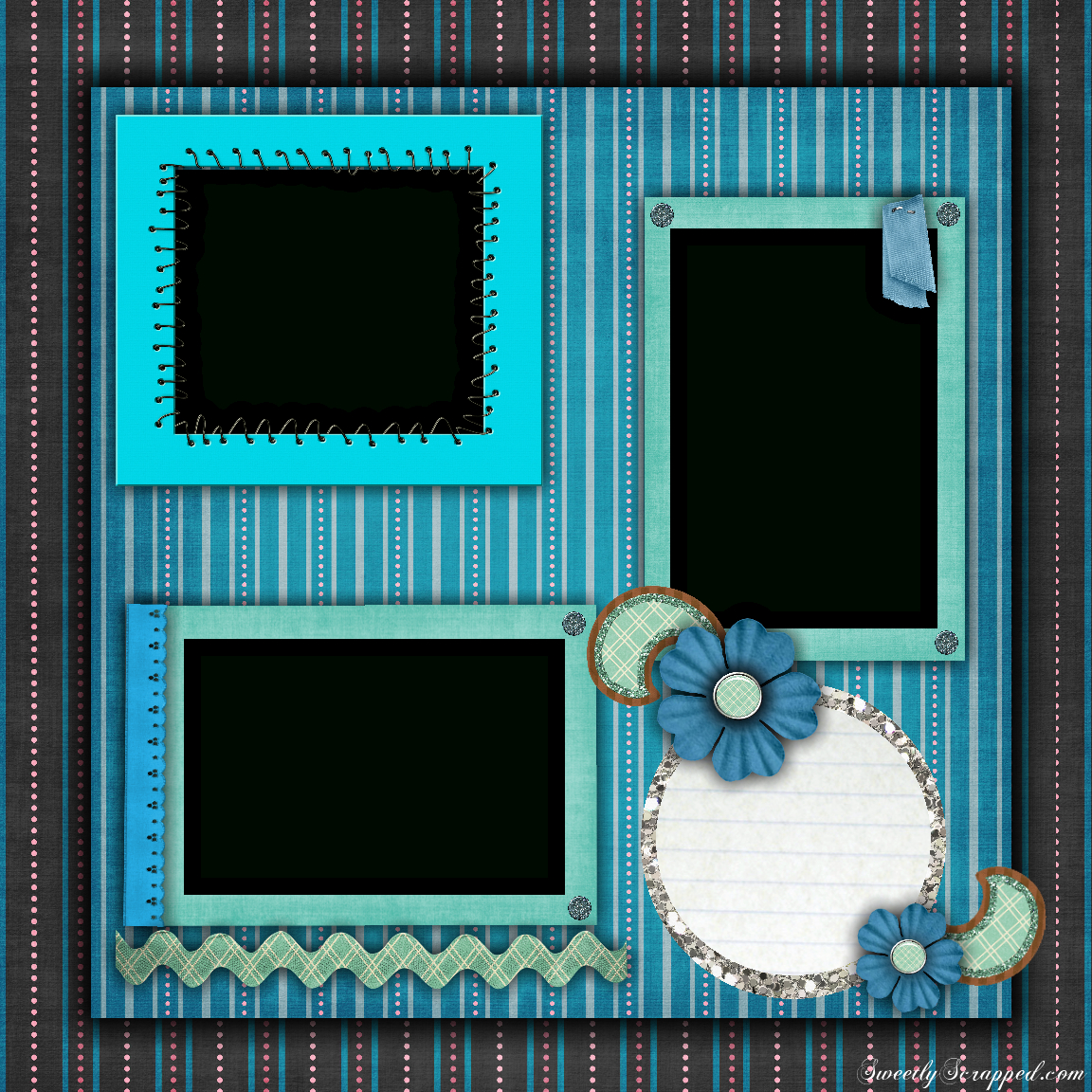 Free Printable Scrapbook Layouts | Blue And Stripes Layout File Size - Free Printable Scrapbook Pages Online