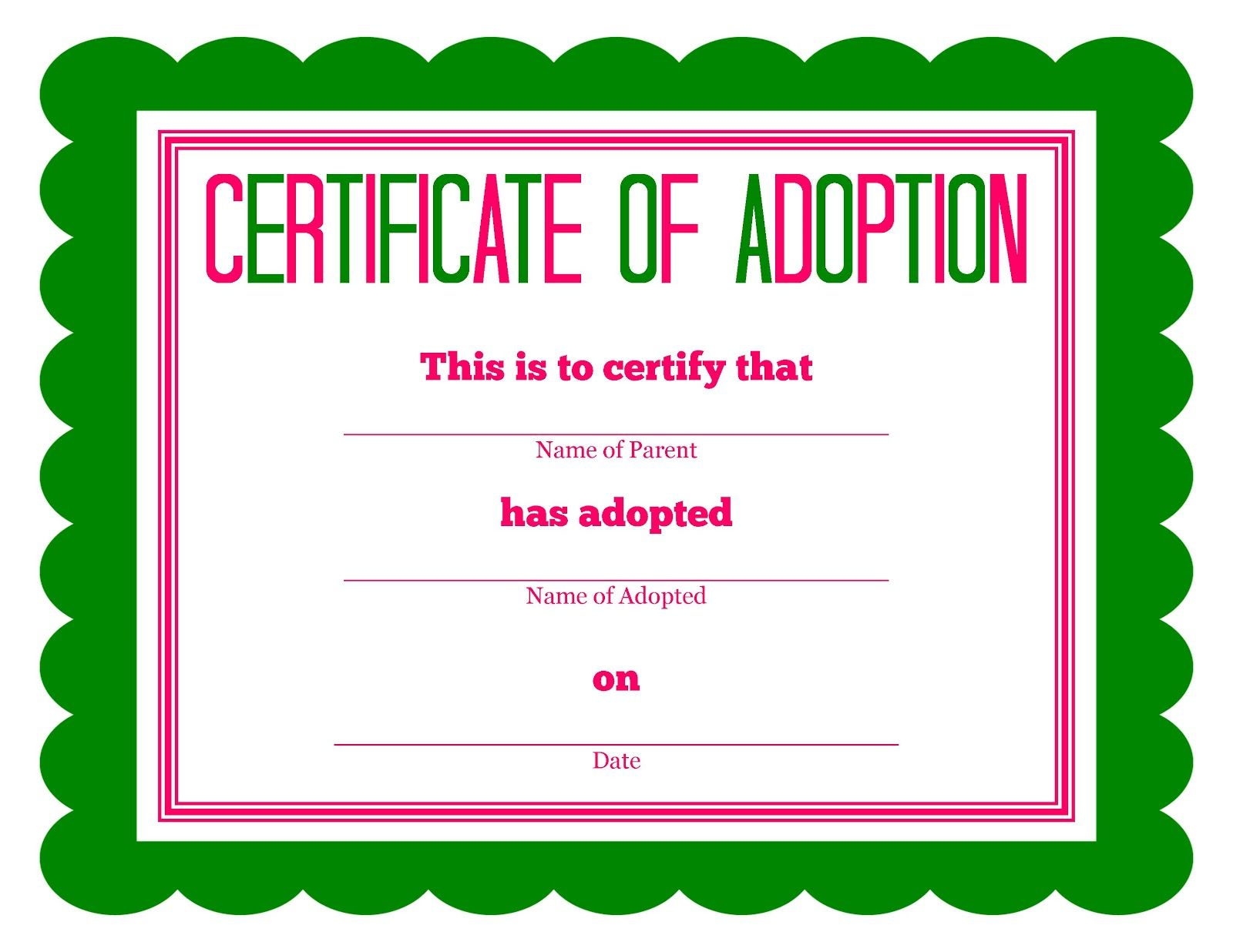 Free Printable Stuffed Animal Adoption Certificate | Free Printables - Fake Adoption Certificate Free Printable