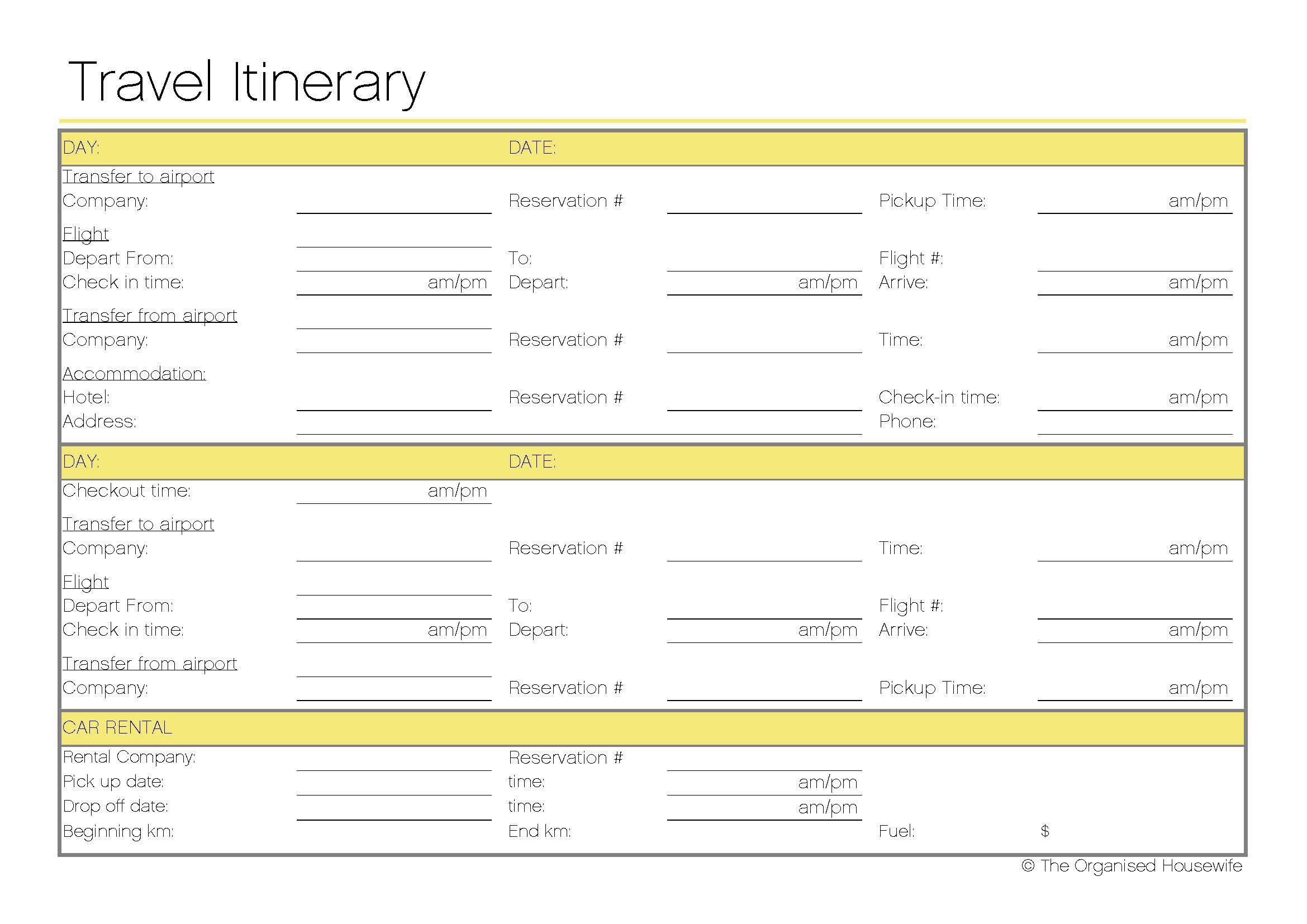 Free Printable Travel Itinerary Itineraries Etc Pinterest