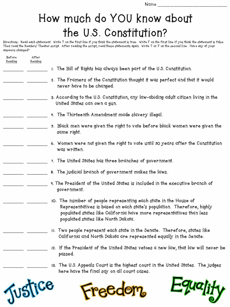 Free Printable Us Constitution Worksheets | Printable Worksheets - Free Printable Us Constitution Worksheets