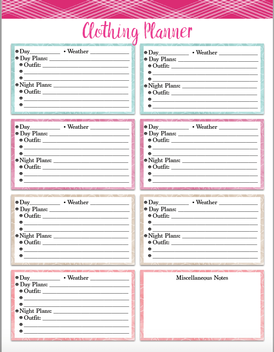 Free Printable Vacation Clothing Planner (Day/night) &amp;amp; Travel - Free Printable Trip Planner