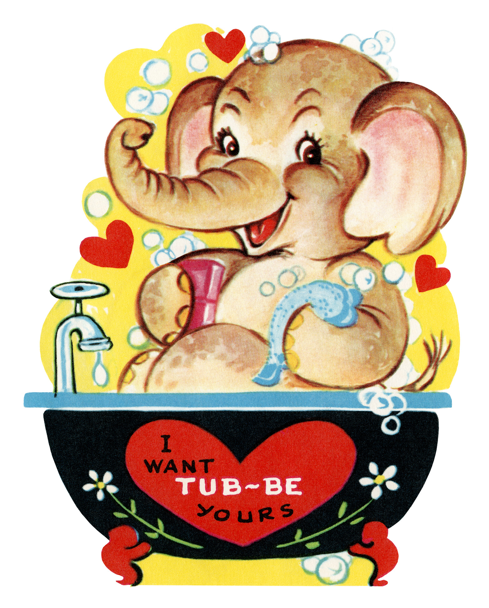 Free Printable Vintage Valentine Elephant In Tub - Old Design Shop Blog - Free Printable Vintage Valentine Clip Art