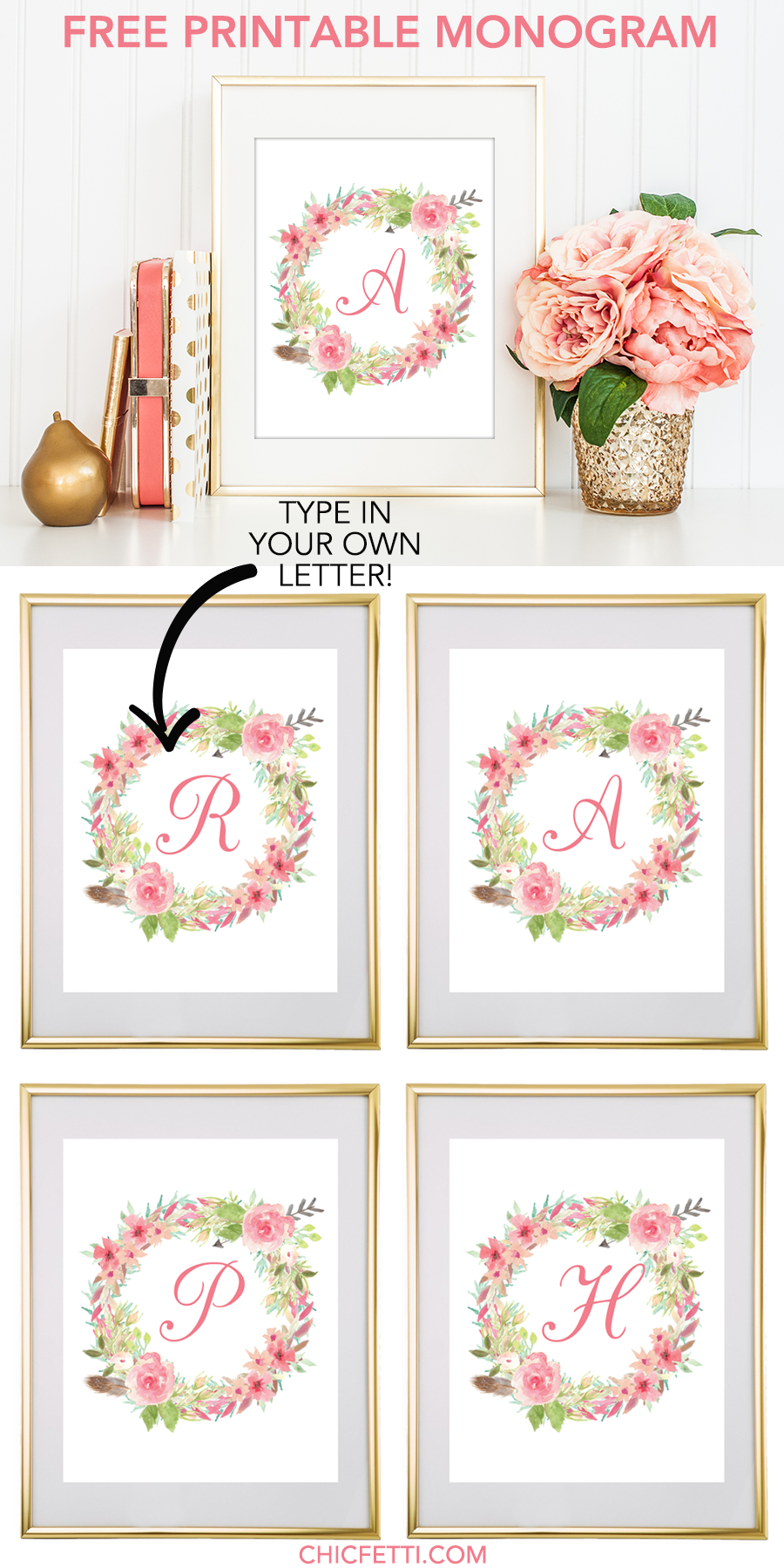 Free Printable Water Color Floral Wreath Monogram Maker From - Free Printable Flower Letters