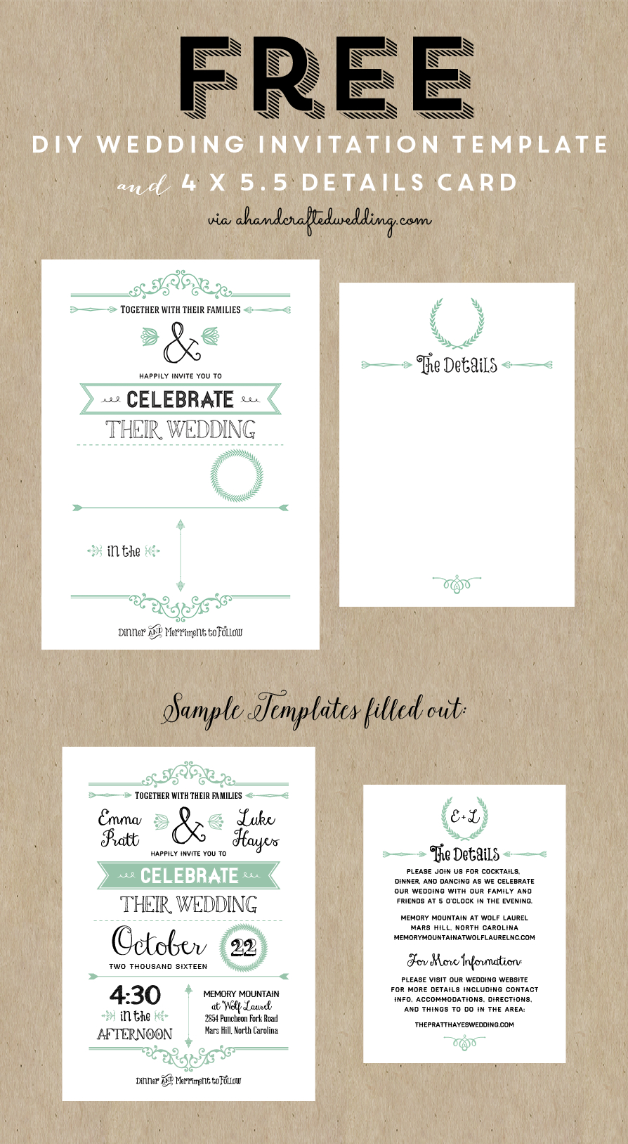 Free Printable Wedding Invitation Template | Wedding | Pinterest - Free Printable Wedding Invitation Templates