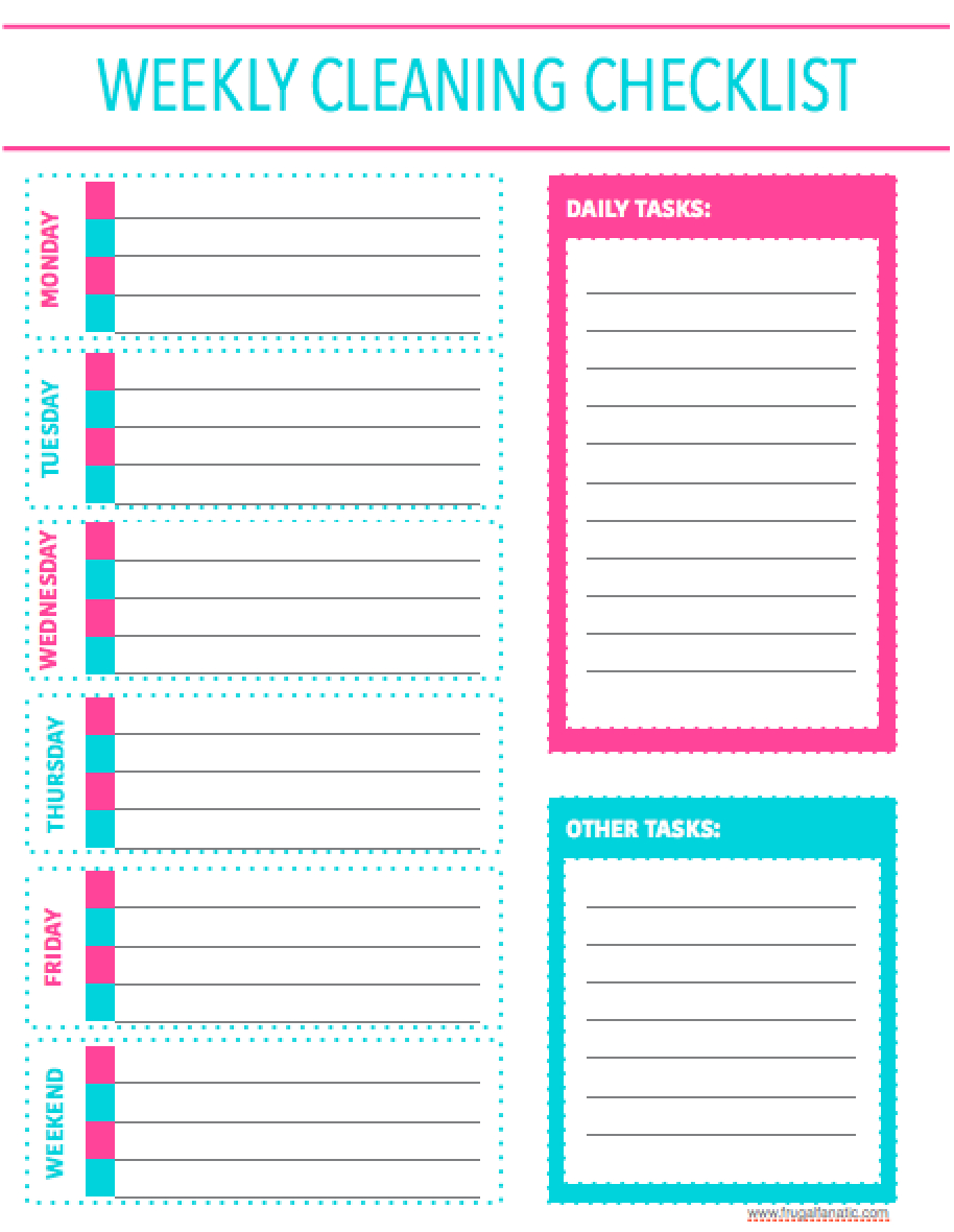 Free Printable Weekly Cleaning Checklist - Sarah Titus - Free Printable Cleaning Schedule