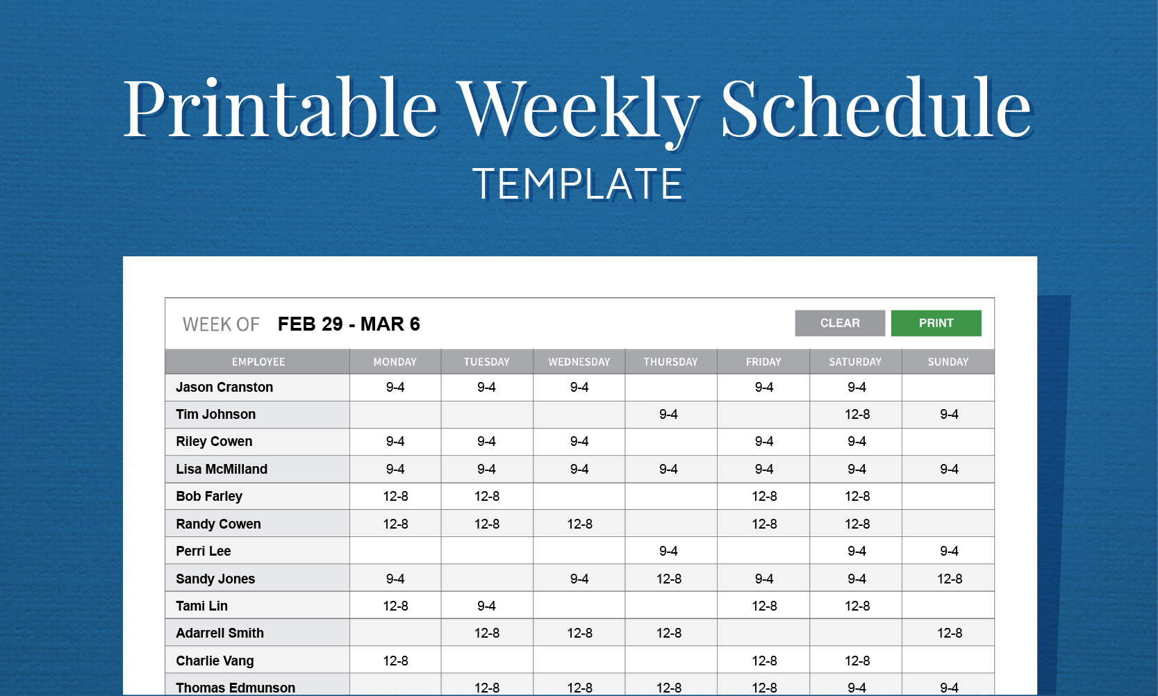 Free Printable Weekly Work Schedule Template For Employee Scheduling - Free Printable Work Schedule Maker