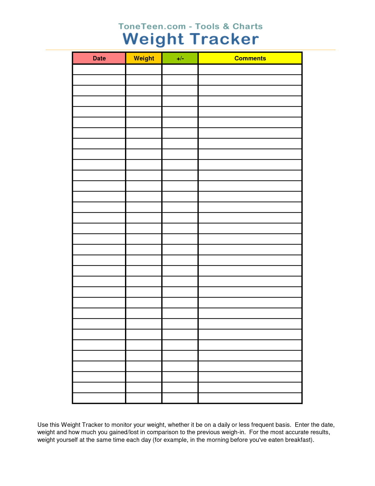 Free Printable Weight Loss Log | Toneteen Weight Tracker - Free Printable Weight Loss Graph Chart