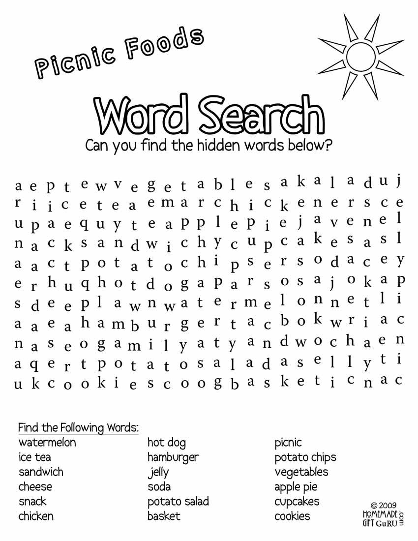Free Printable Word Search: Picnic Foods | Kids Activities - Free Search A Word Printable