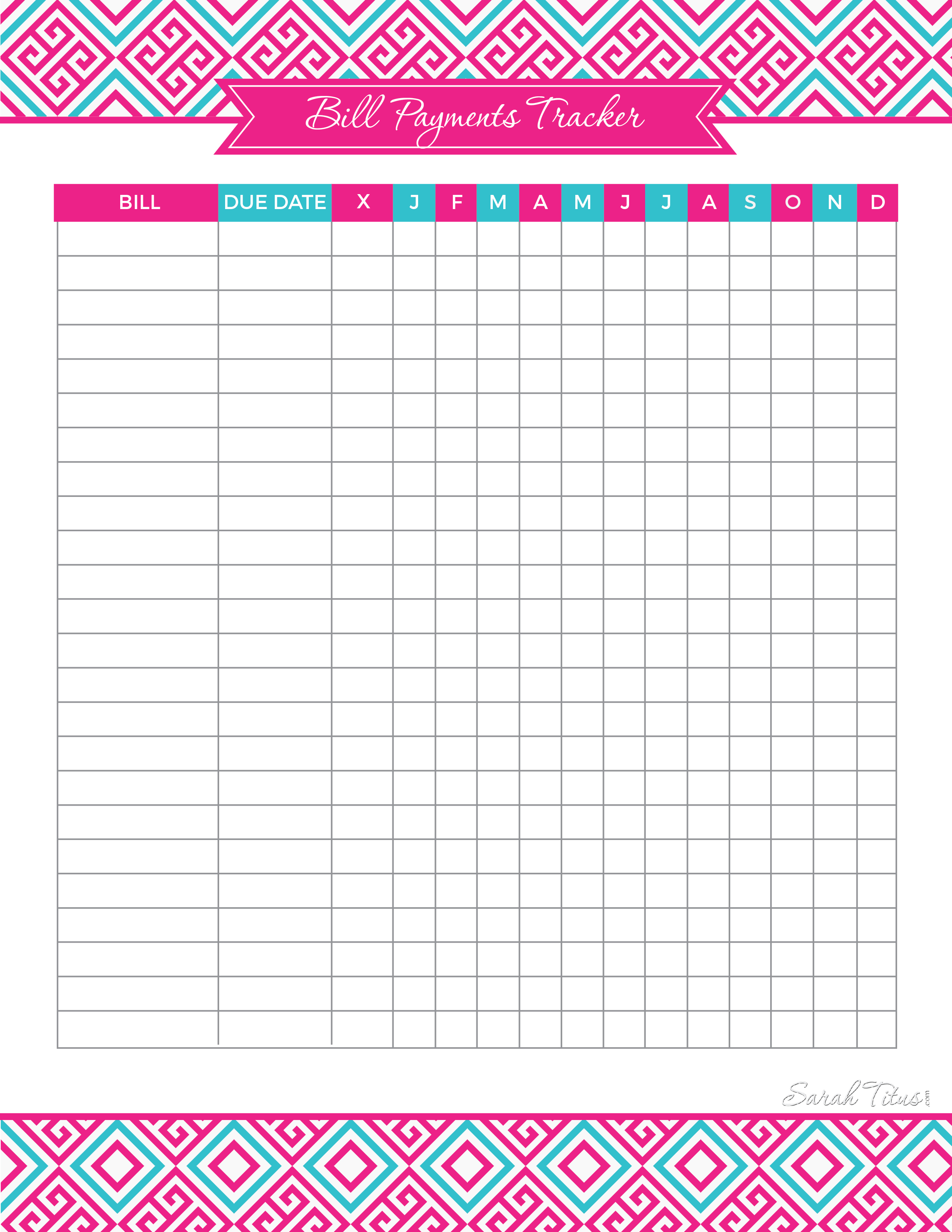 Free Printables Archives - Page 42 Of 47 - Sarah Titus - Free Printable Bill Tracker