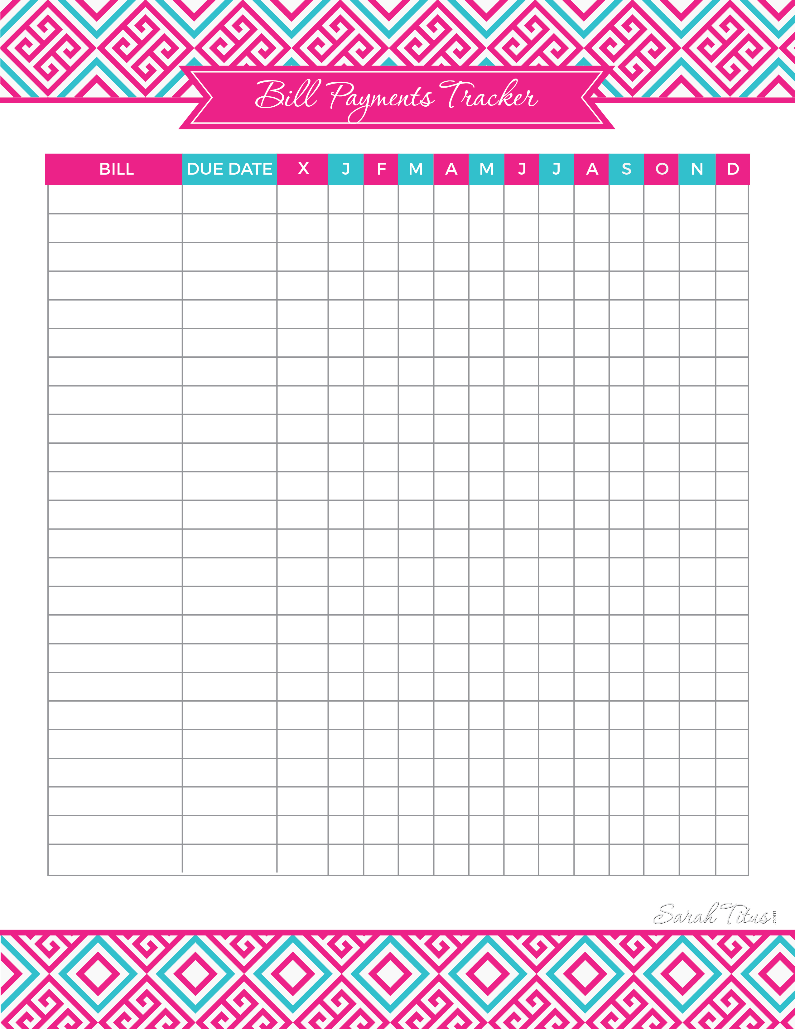 Free Printable Bill Tracker Free Printable 5289