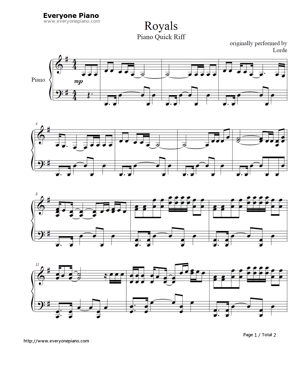 Free Royals (Lorde) Piano Sheet Music. | Flutey | Pinterest | Pop - Free Printable Piano Sheet Music For Popular Songs
