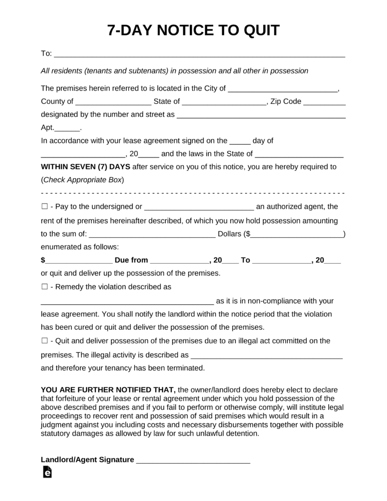 Free Seven (7) Day Eviction Notice Template - Pdf | Word | Eforms - Free Printable Eviction Notice Ohio