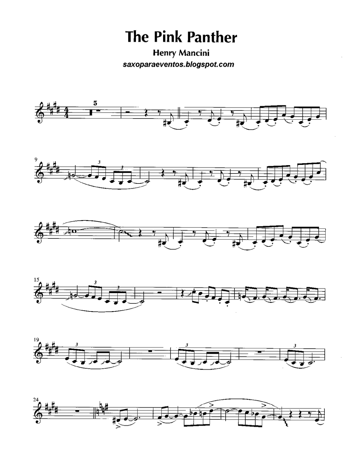 Free Sheet Music For Sax: Pink Panther - Henry Mancini Score And - Free Printable Trumpet Sheet Music Pink Panther