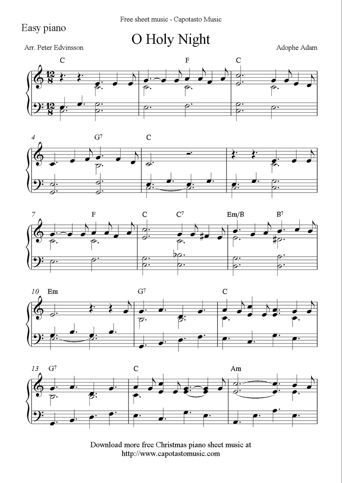 Free Sheet Music Scores: Free Easy Christmas Piano Sheet Music, O - Free Christmas Piano Sheet Music For Beginners Printable