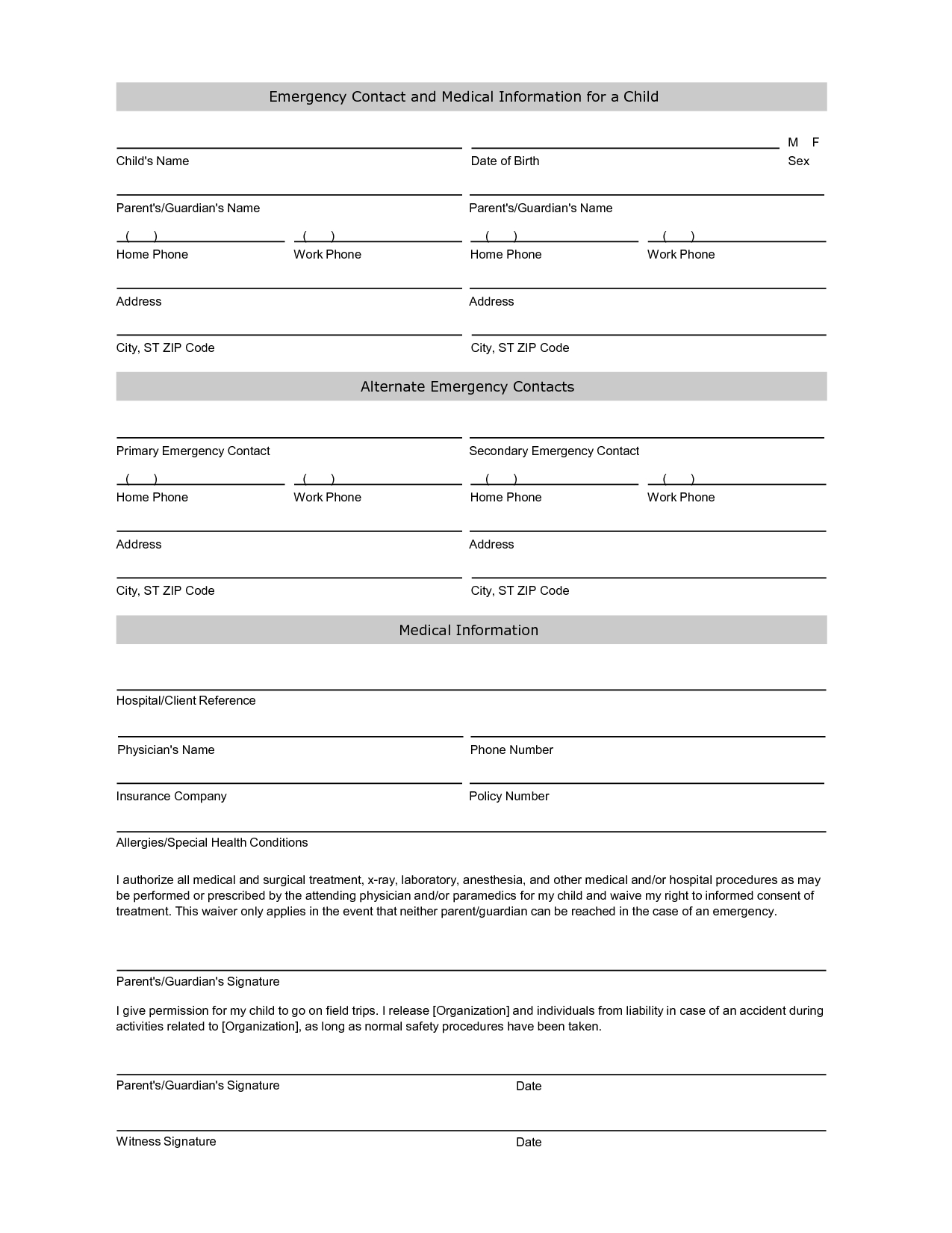 Free Student Information Sheet Template | Student Emergency Contact - Free Printable Medical Forms Kit