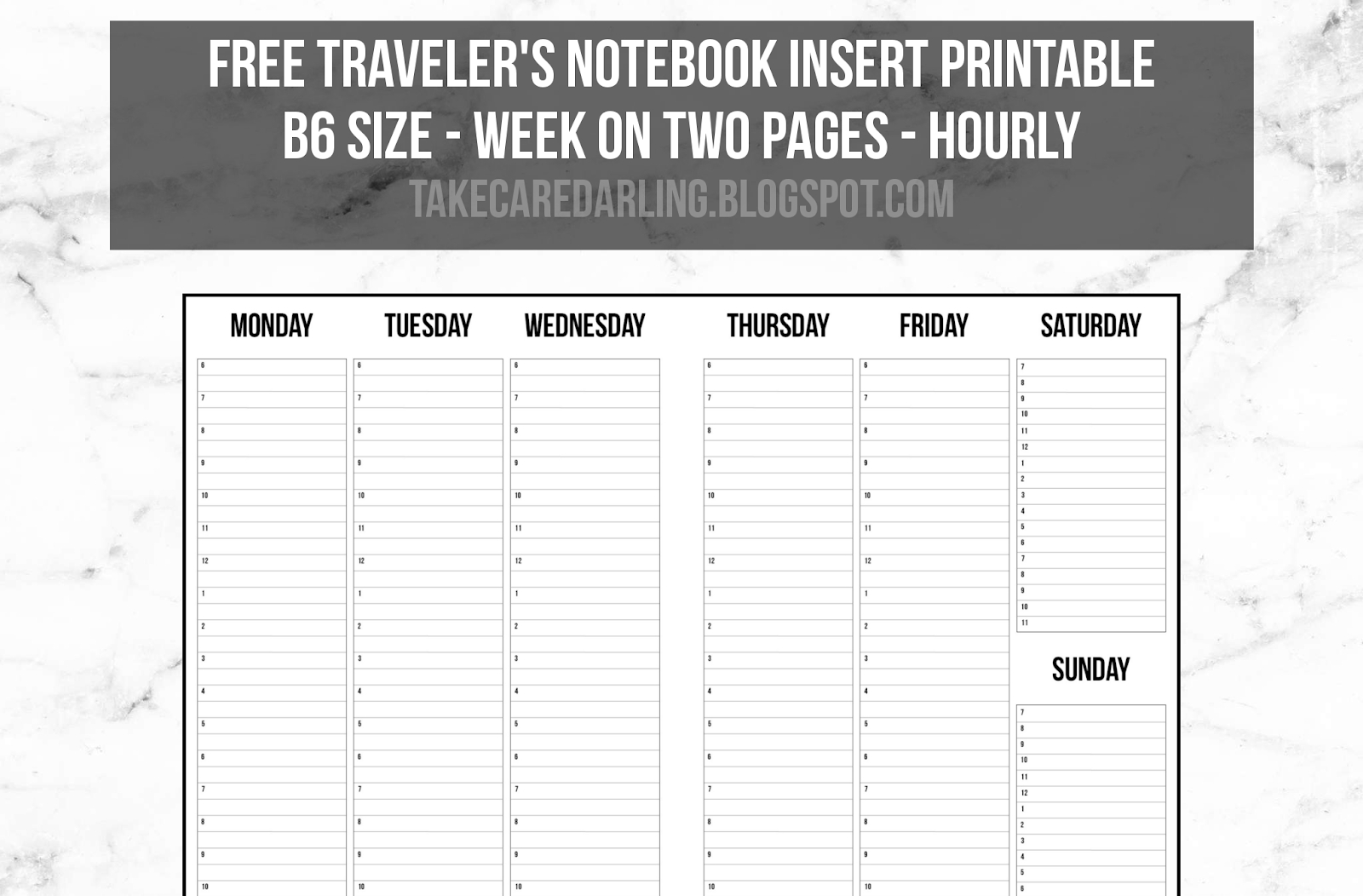 Free Traveler&amp;#039;s Notebook Insert Printable: Week On Two Pages - Free Printable Traveler&amp;#039;s Notebook Inserts