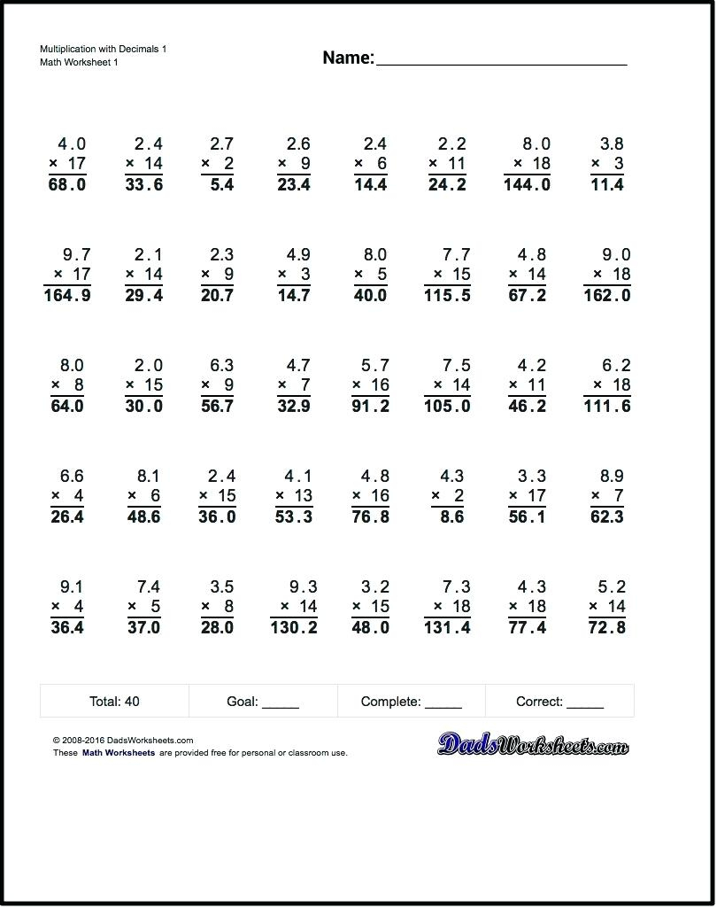 Free Worksheets Library Download And Print On Multiplication Drill - Multiplying Decimals Free Printable Worksheets